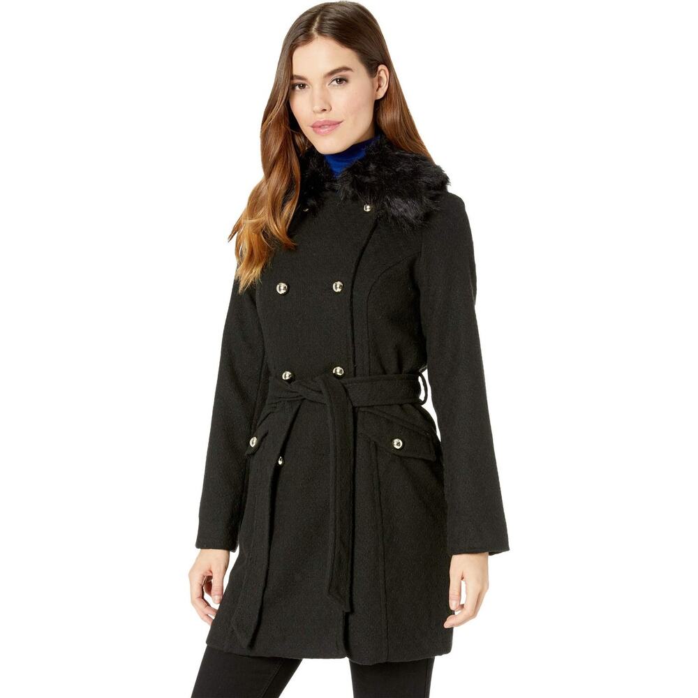Jessica Simpson Women Double Breasted Fashion Coat Wool Black Size XL